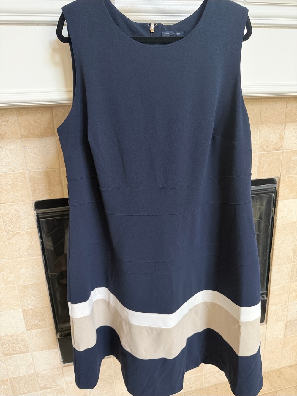 Tommy Hilfiger Dark Navy Mini Dress with Cream & White Hem Bands Sz 20w
